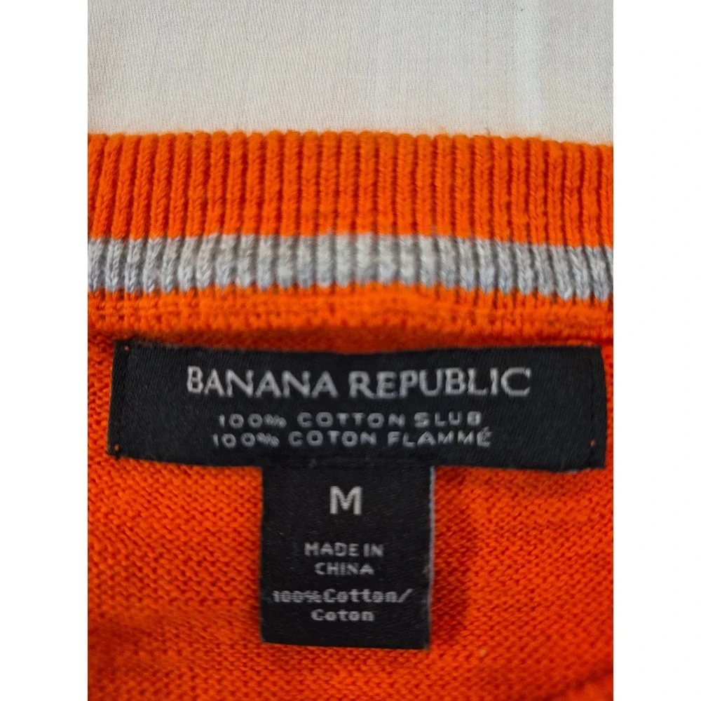 Banana Republic Mens Orange Cotton Slub Raglan Crewneck Sweater Medium Preppy